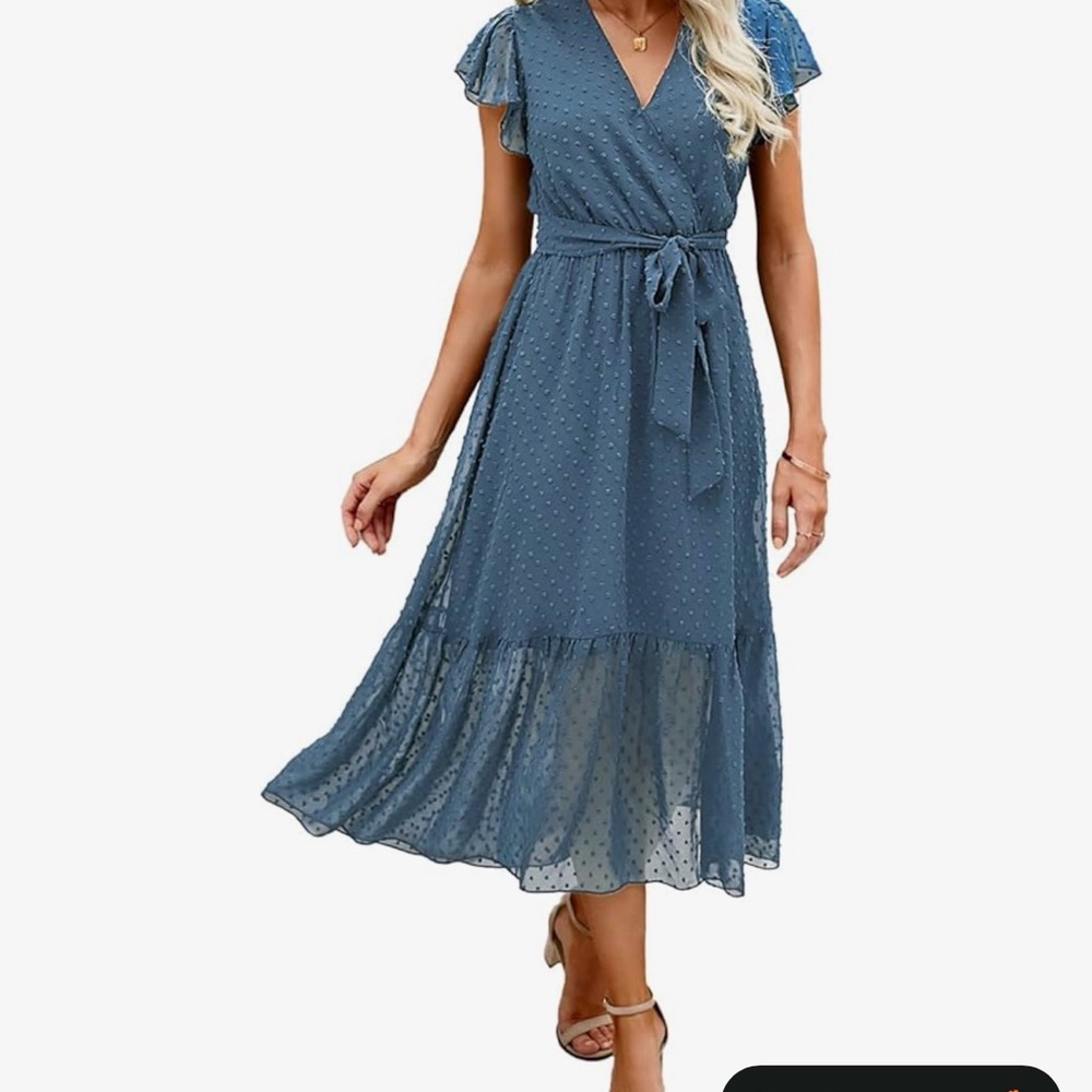 Blue V-Neck Casual Wrap Women's Dress
